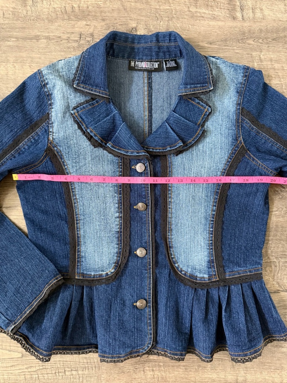 The Pyramid Collection Whimsigoth Denim Peplum Jacket Witchy Lace L - Picture 11 of 13